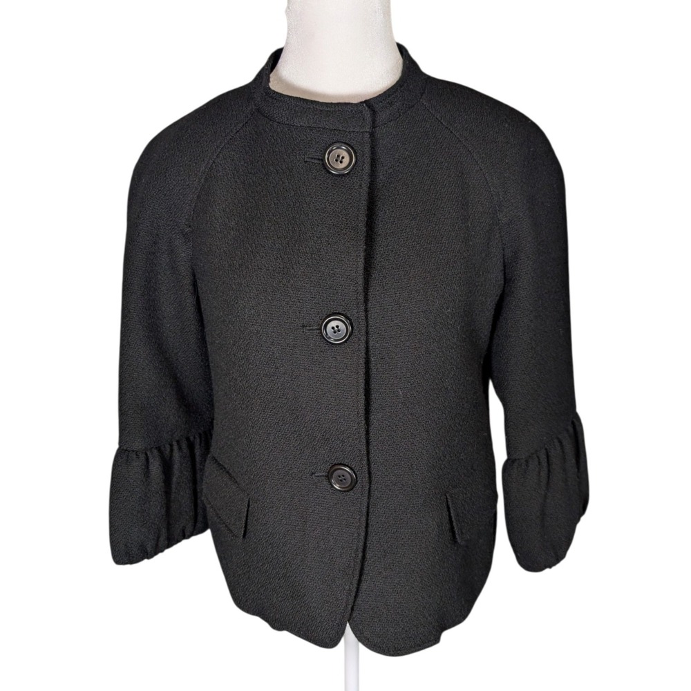 Talbots Petites Black Wool Blend Ruffle Cuff Blazer Jacket 10P